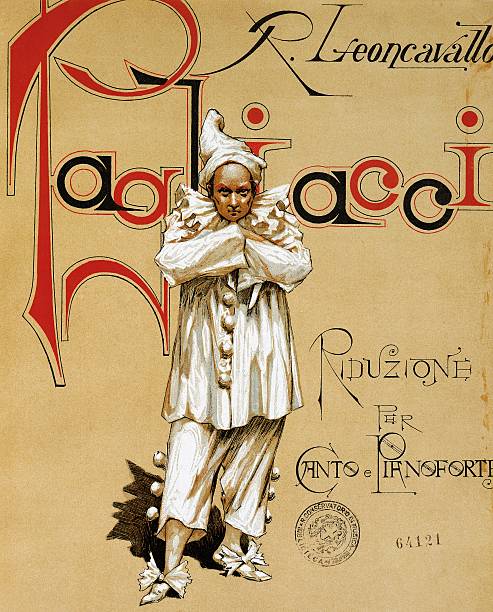 The cover of Leoncavallo's sheet music for Pagliacci, featuring a glowering clown. 